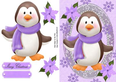 Cute Penguin with Lilac Winter Scarf