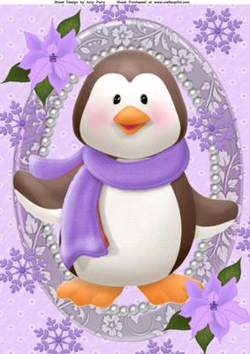 Cute Penguin with Lilac Winter Scarf A4