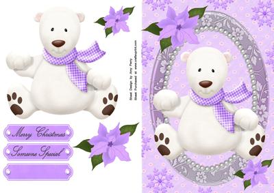 Lovely White Polar Bear with Lilac Gingham Scarf