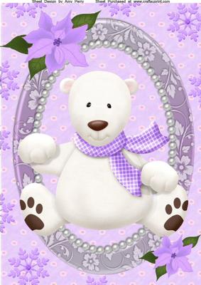 Lovely White Polar Bear with Lilac Gingham Scarf A4