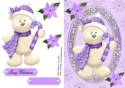 Lovely Teddy Bear with Lilac Scarf & Hat