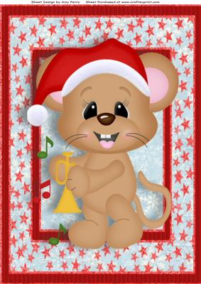 Lovely Santa Mouse with Trumpet A4