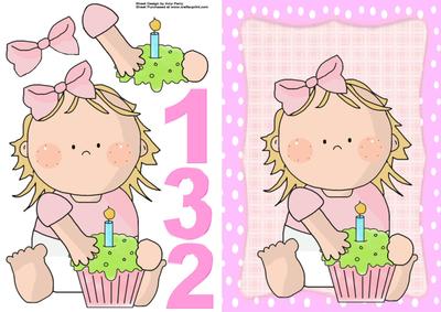 Little Girl with Cupcake in Pink Polka Dot Frame