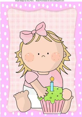 Little Girl with Cupcake in Pink Polka Dot Frame A4