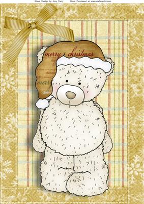 Cute Tatty Teddy with Dark Gold Santa Hat A4