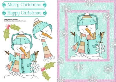 Cute Snowman in Aqua & Pink Coat