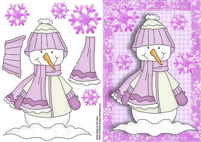 Cute Snowman with Lilac Coat,hat & Scarf