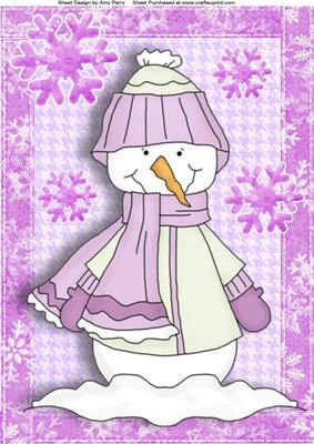 Cute Snowman with Lilac Coat,hat & Scarf A4