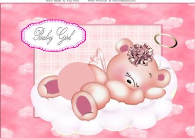 Lovely Baby Girl Teddy Bear Snoozing on a Cloud A4