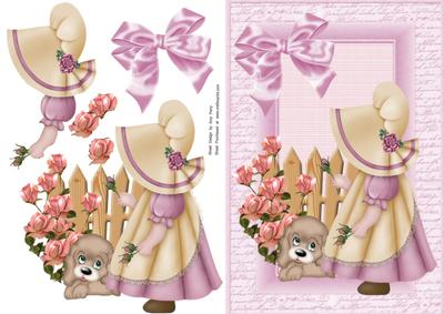 Little Girl in Cream and Dark Pink Bonnet
