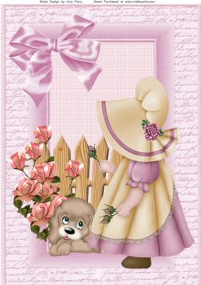 Little Girl in Cream and Dark Pink Bonnet A4