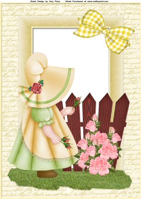Gorgeous Girl with Yellow & Green Rose Bonnet A4