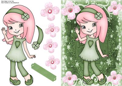 Little Girl in Green Dress & Pink Hair