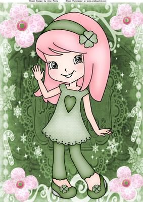 Little Girl in Green Dress & Pink Hair A4