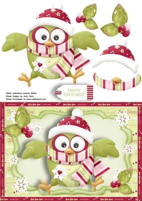 Gorgeous Green Owl with Pinstripe Scarf