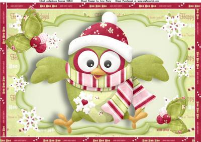 Gorgeous Green Owl with Pinstripe Scarf A4