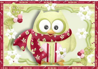 Cute Green Owl with Floral Scarf A4