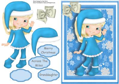 Little Girl in Blue Outfit with Silver Snowflakes