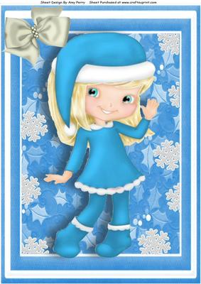 Little Girl in Blue Outfit with Silver Snowflakes A4