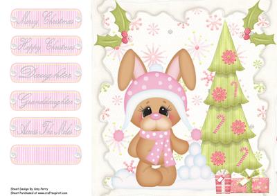 8x8 Christmas Bunny in Pink with Tree