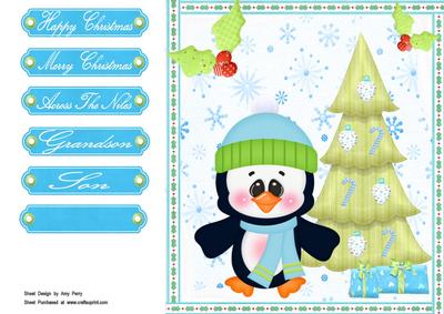 8x8 Little Boy Penguin with Christmas Tree