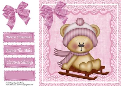 8x8 Christmas Teddy in Dark Pink Hat