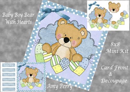 Baby Boy Bear with Hearts 8x8 Mini Kit