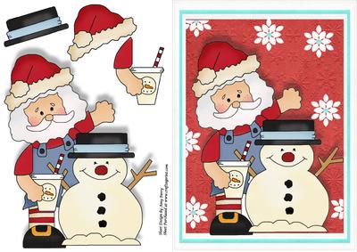 Santa with His Coffee & Snowman