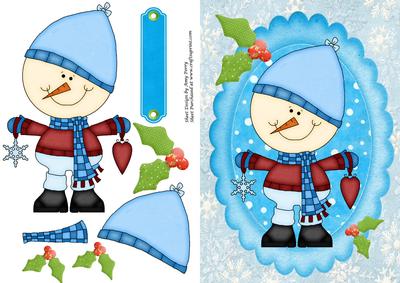 Blue & Red Snowman in Oval Frame