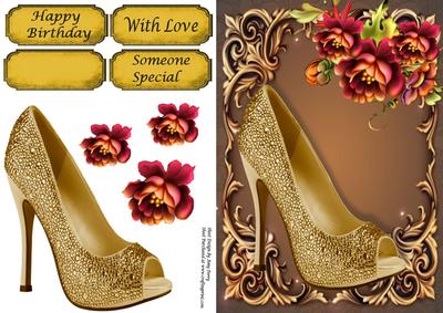 Beautiful Gold Shoe with Burgundy Flowers