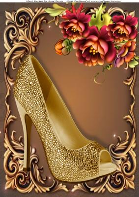 Beautiful Gold Shoe with Burgundy Flowers A4