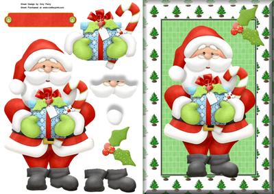 Santa with Presents in Christmas Tree Frame