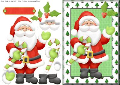 Santa with Candy Cane in Christmas Tree Frame