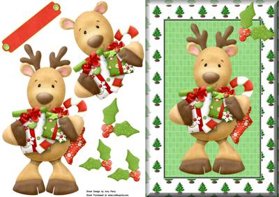 Reindeer with Presents in Christmas Tree Frame
