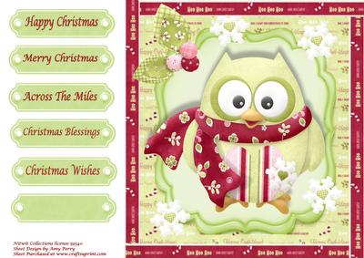 Cute Green Owl with Floral Scarf 8x8