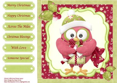 Lovely Pink Owl with a Present 8x8