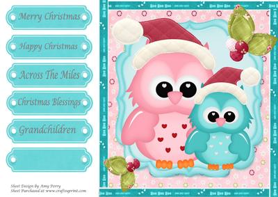 Pink & Turquoise Owl 8x8