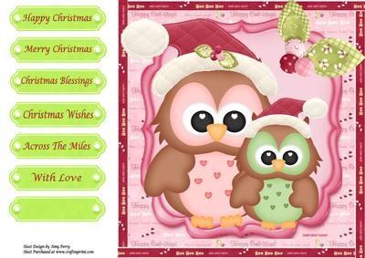 Pink & Green Owl 8x8