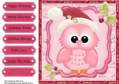 Cute Christmas Pink Owl 8x8