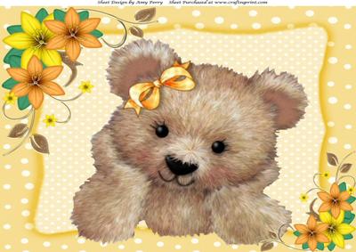 Gorgeous Brown Fuzzy Bear with Gold Bow A4