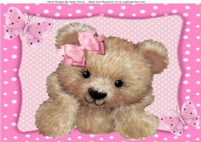 Lovely Brown Fuzzy Bear with Pink Bow A4