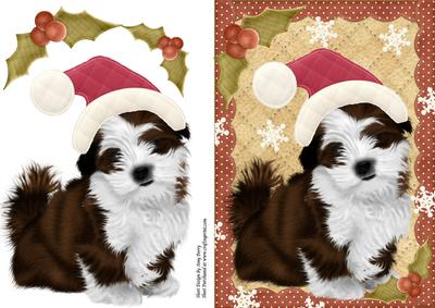 Cute Brown Fuzzy Dog with Santa's Hat