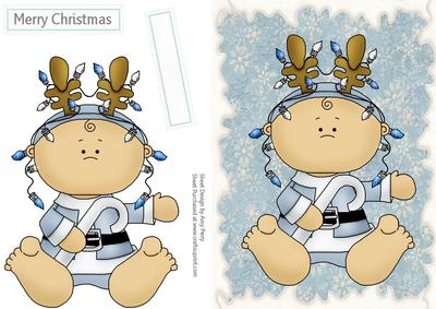 Gorgeous Baby in Blue Outfit with Reindeer Ears