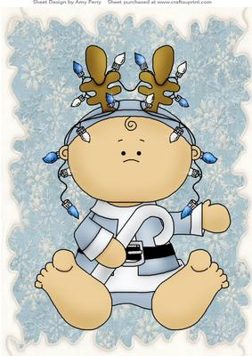 Gorgeous Baby in Blue Outfit with Reindeer Ears A4