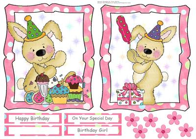 Birthday Bunny with Cakes & Balloons Toppers