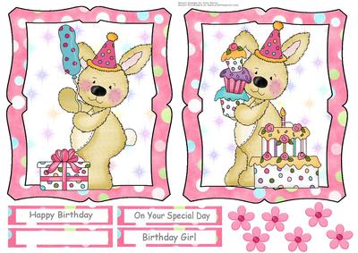 Cute Birthday Bunny with Presents & Cake Toppers