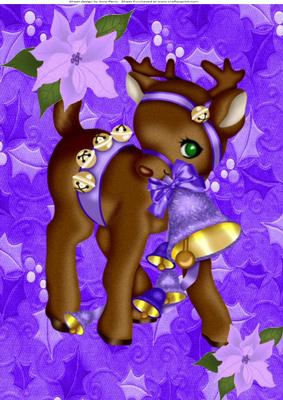 Beautiful Brown Reindeer with Purple Bell's A4
