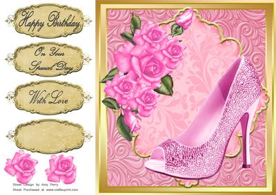 Beautiful Pink Shoe & Roses 8x8