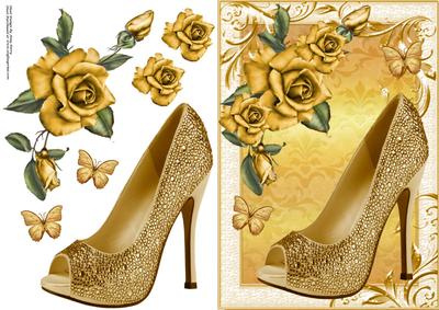 Beautiful Gold Shoe & Roses