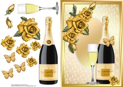 Champagne & Glass's with Gold Roses